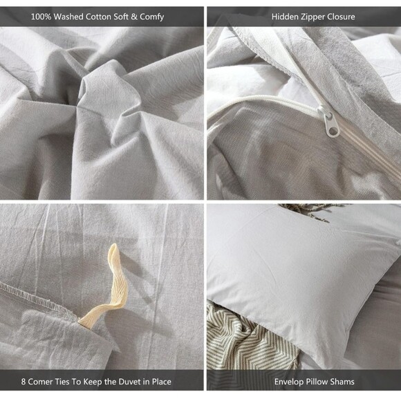 100% Cotton Twin Size Duvet Cover Set Gray - Picture 2 of 7